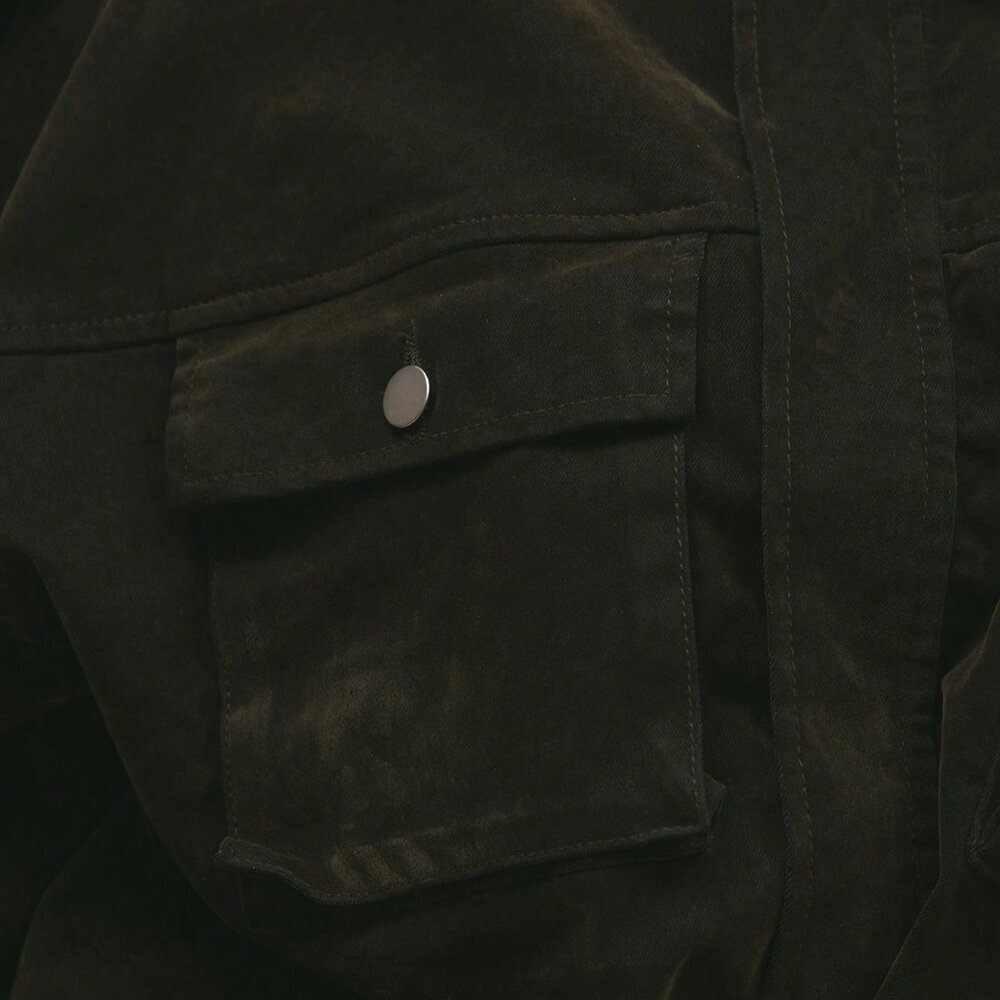 Army Green Casual Women's Velvet Denim Drawstring Cargo Jacket - Picture 4 of 9